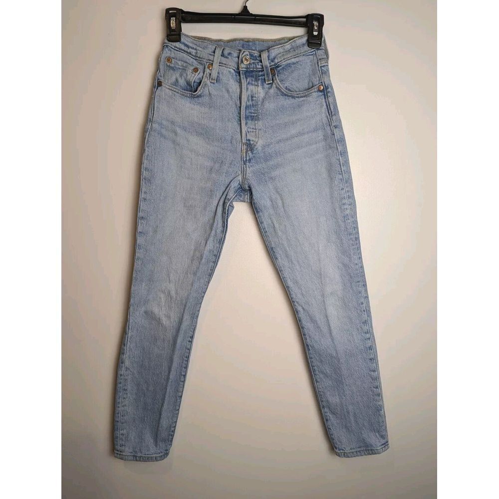 Levi's 501 Womens Button Fly Skinny Distressed High Rise Blue Denim‎ Jeans 25x28